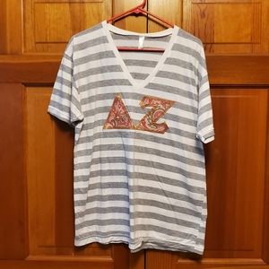 Delta Zeta T-Shirt DZ Sorority Striped with Pink Paisley Stiched Letters L